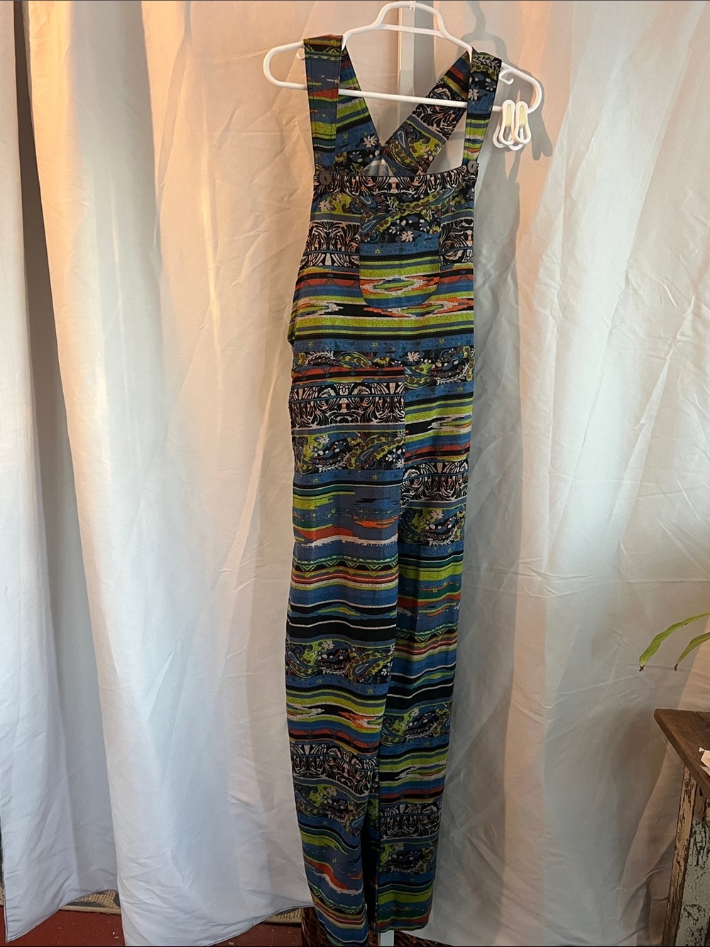 Sacred Threads Multicolor Jumpsuit Crossback Straps Adjustable Waist Drawstring